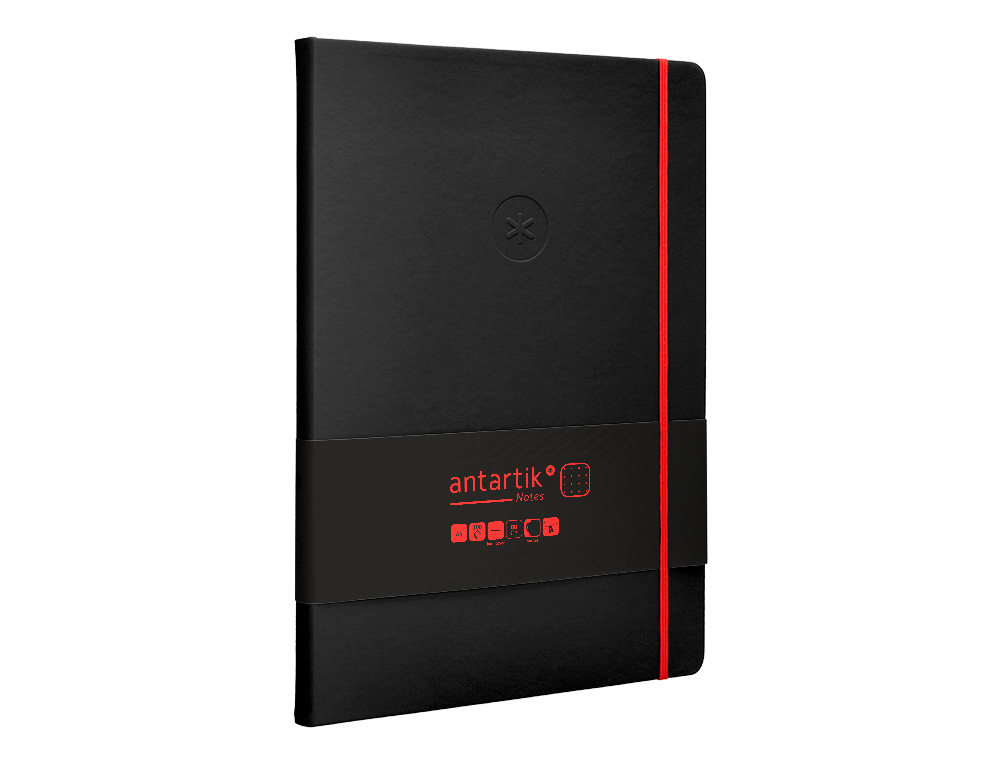 CUADERNO CON GOMILLA ANTARTIK NOTES TAPA DURA A4 HOJAS PUNTOS NEGRO Y ROJO 100 HOJAS 80 GR FSC