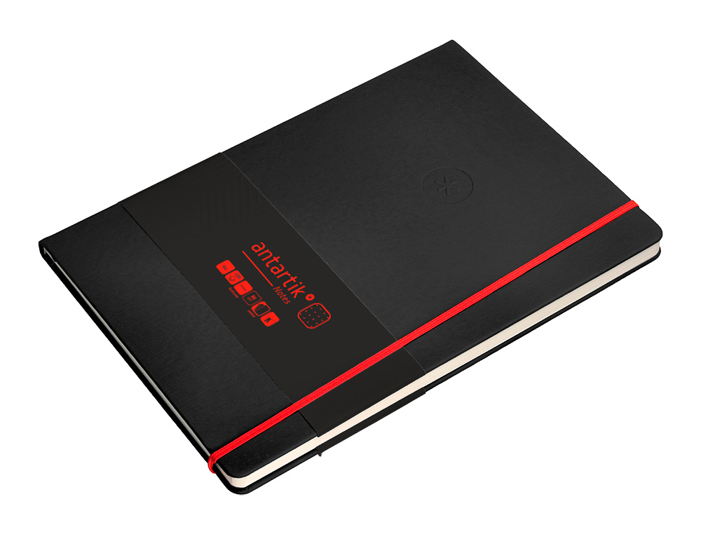 CUADERNO CON GOMILLA ANTARTIK NOTES TAPA DURA A4 HOJAS PUNTOS NEGRO Y ROJO 100 HOJAS 80 GR FSC