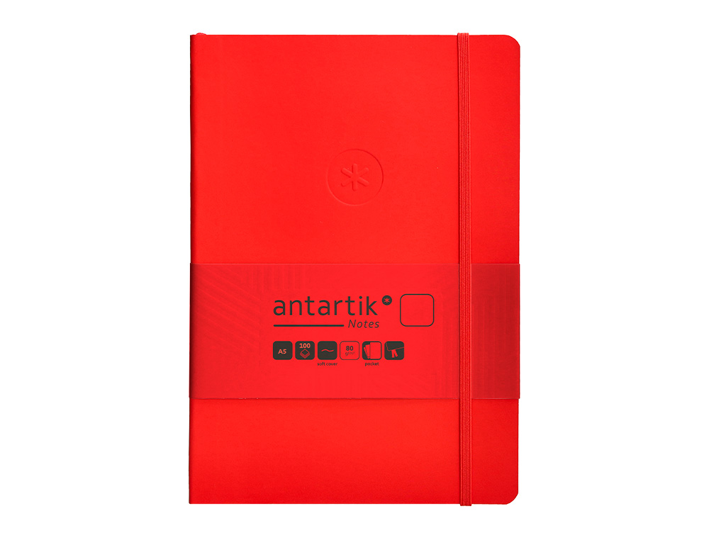 CUADERNO CON GOMILLA ANTARTIK NOTES TAPA BLANDA A5 HOJAS LISAS ROJO 80 HOJAS 80 GR FSC