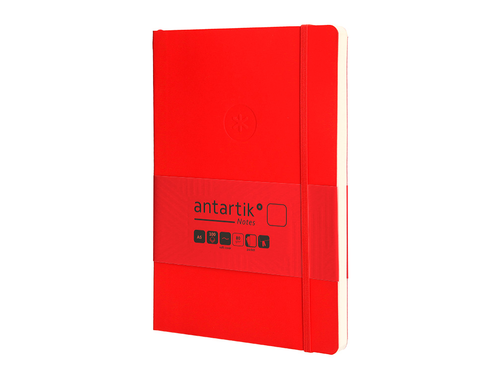 CUADERNO CON GOMILLA ANTARTIK NOTES TAPA BLANDA A5 HOJAS LISAS ROJO 80 HOJAS 80 GR FSC