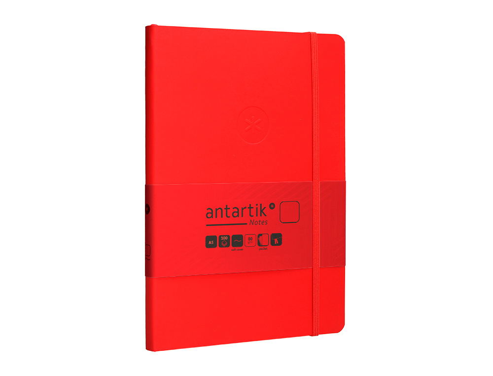 CUADERNO CON GOMILLA ANTARTIK NOTES TAPA BLANDA A5 HOJAS LISAS ROJO 80 HOJAS 80 GR FSC