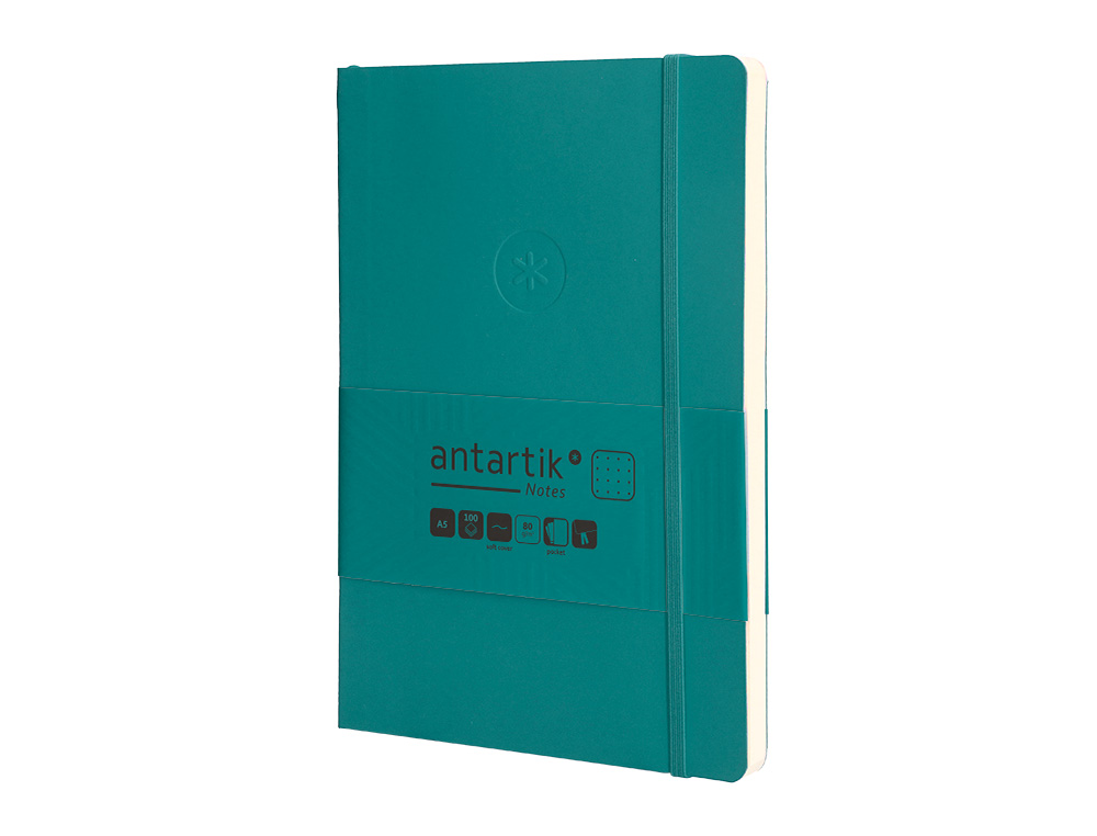 CUADERNO CON GOMILLA ANTARTIK NOTES TAPA BLANDA A5 HOJAS PUNTOS VERDE AGUAMARINA 80 HOJAS 80 GR FSC