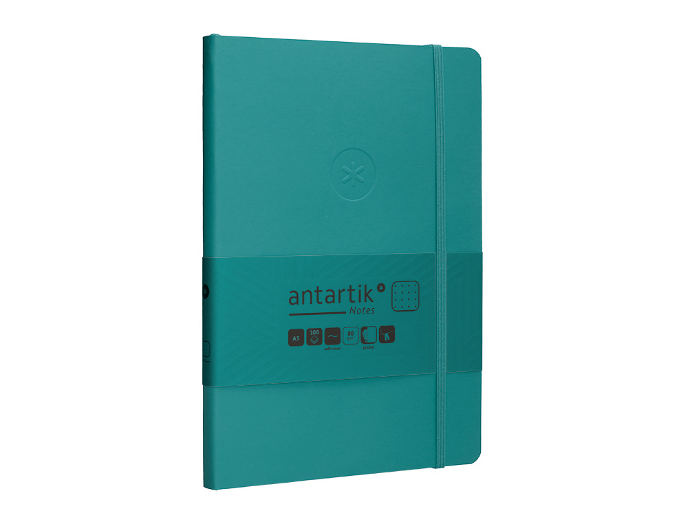 CUADERNO CON GOMILLA ANTARTIK NOTES TAPA BLANDA A5 HOJAS PUNTOS VERDE AGUAMARINA 80 HOJAS 80 GR FSC
