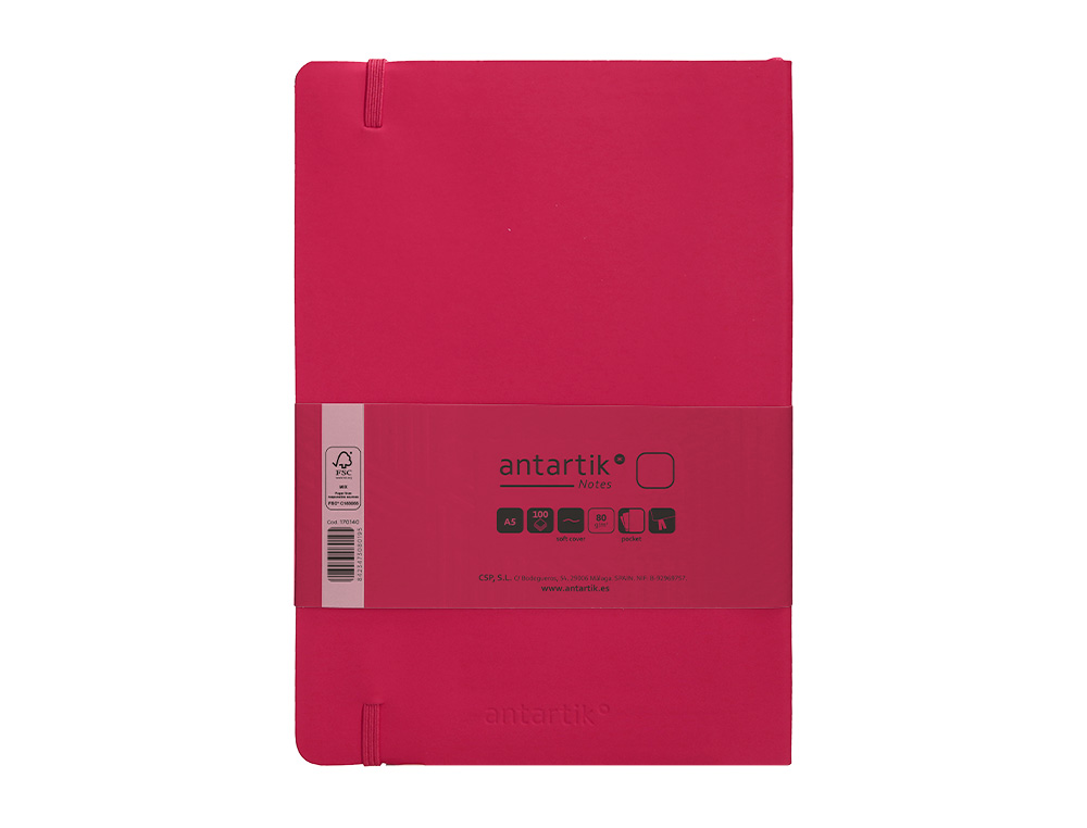 CUADERNO CON GOMILLA ANTARTIK NOTES TAPA BLANDA A5 HOJAS LISAS BURDEOS 80 HOJAS 80 GR FSC