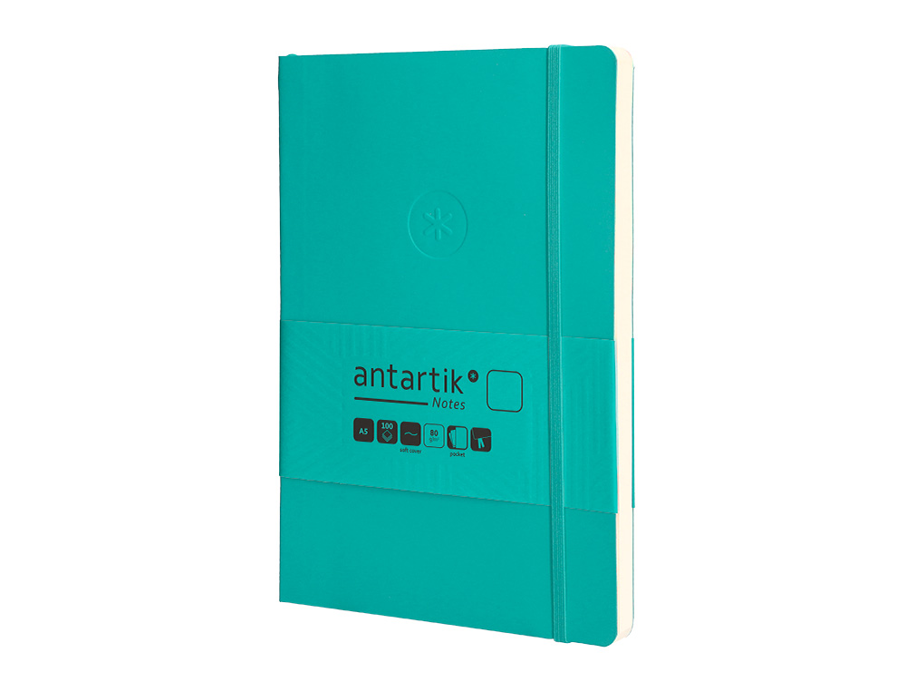 CUADERNO CON GOMILLA ANTARTIK NOTES TAPA BLANDA A5 HOJAS LISAS TURQUESA 80 HOJAS 80 GR FSC