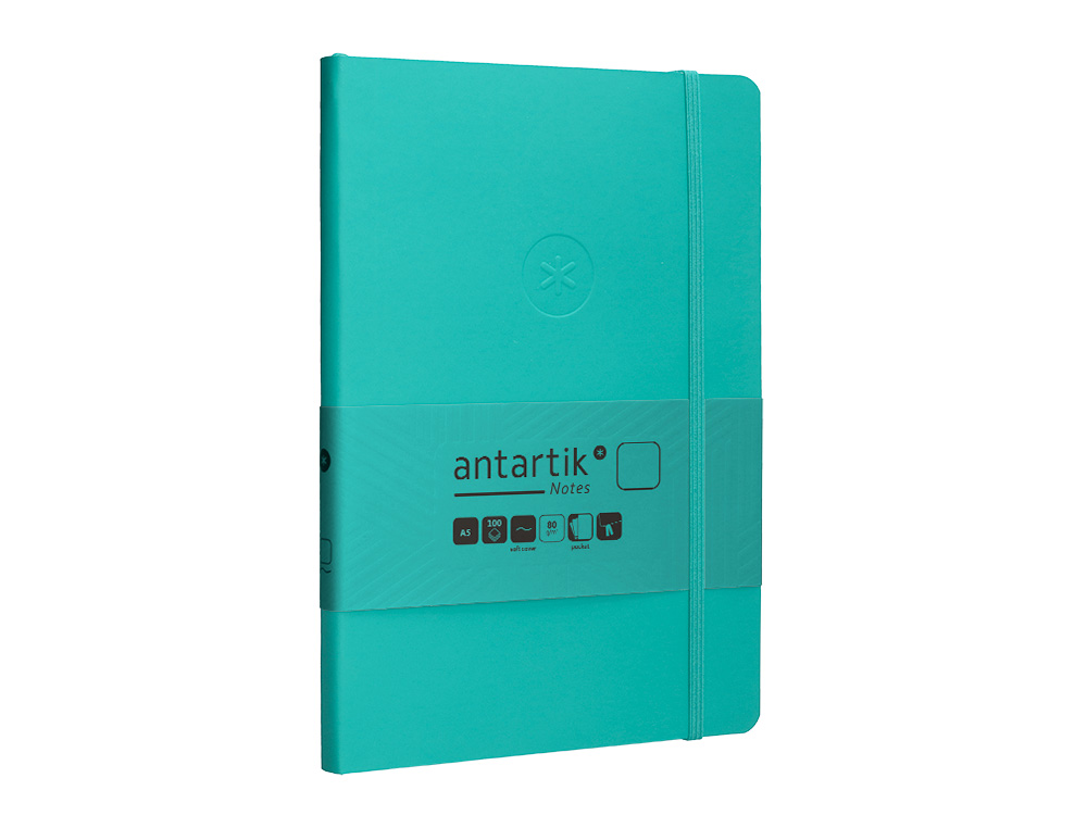 CUADERNO CON GOMILLA ANTARTIK NOTES TAPA BLANDA A5 HOJAS LISAS TURQUESA 80 HOJAS 80 GR FSC