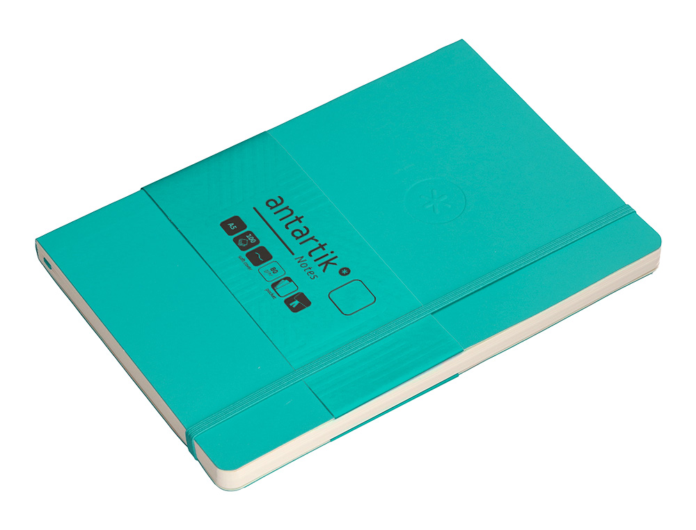 CUADERNO CON GOMILLA ANTARTIK NOTES TAPA BLANDA A5 HOJAS LISAS TURQUESA 80 HOJAS 80 GR FSC