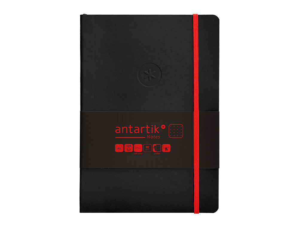 CUADERNO CON GOMILLA ANTARTIK NOTES TAPA BLANDA A5 HOJAS PUNTOS NEGRO Y ROJO 80 HOJAS 80 GR FSC