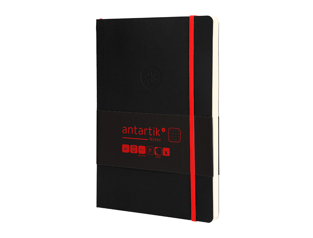 CUADERNO CON GOMILLA ANTARTIK NOTES TAPA BLANDA A5 HOJAS PUNTOS NEGRO Y ROJO 80 HOJAS 80 GR FSC