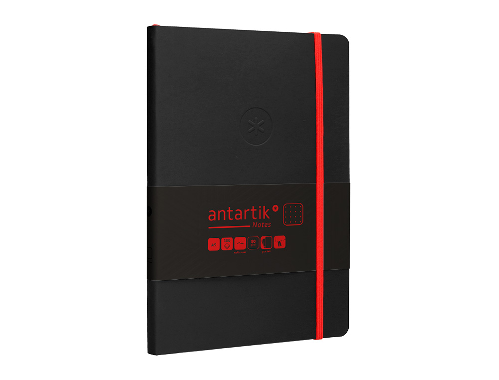 CUADERNO CON GOMILLA ANTARTIK NOTES TAPA BLANDA A5 HOJAS PUNTOS NEGRO Y ROJO 80 HOJAS 80 GR FSC