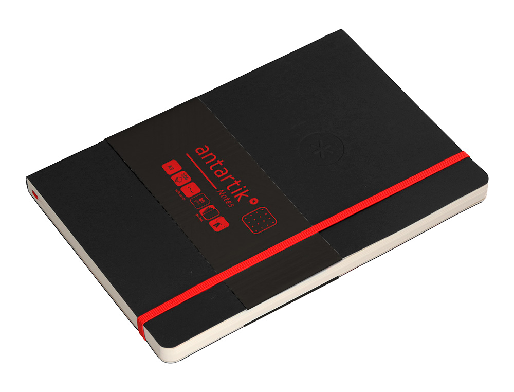 CUADERNO CON GOMILLA ANTARTIK NOTES TAPA BLANDA A5 HOJAS PUNTOS NEGRO Y ROJO 80 HOJAS 80 GR FSC
