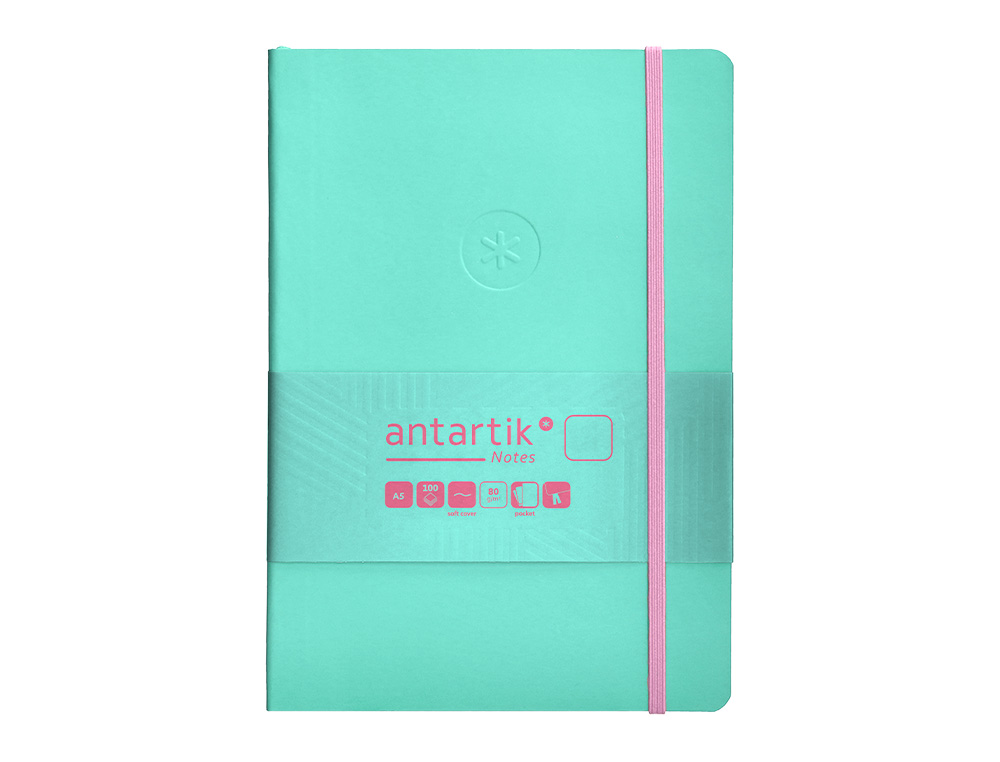 CUADERNO CON GOMILLA ANTARTIK NOTES TAPA BLANDA A5 HOJAS LISAS ROSA Y TURQUESA 80 HOJAS 80 GR FSC