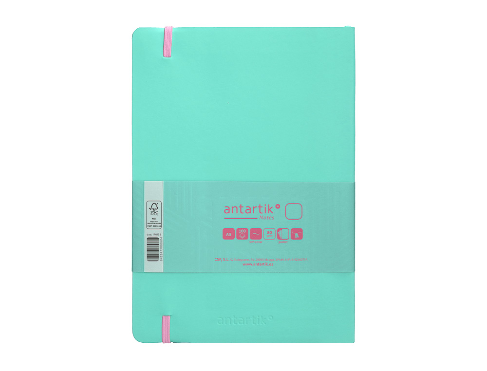 CUADERNO CON GOMILLA ANTARTIK NOTES TAPA BLANDA A5 HOJAS LISAS ROSA Y TURQUESA 80 HOJAS 80 GR FSC