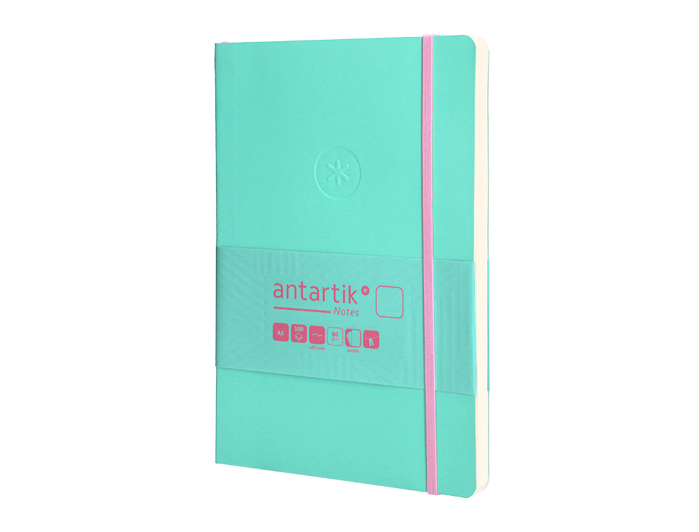 CUADERNO CON GOMILLA ANTARTIK NOTES TAPA BLANDA A5 HOJAS LISAS ROSA Y TURQUESA 80 HOJAS 80 GR FSC