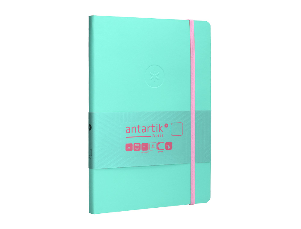 CUADERNO CON GOMILLA ANTARTIK NOTES TAPA BLANDA A5 HOJAS LISAS ROSA Y TURQUESA 80 HOJAS 80 GR FSC