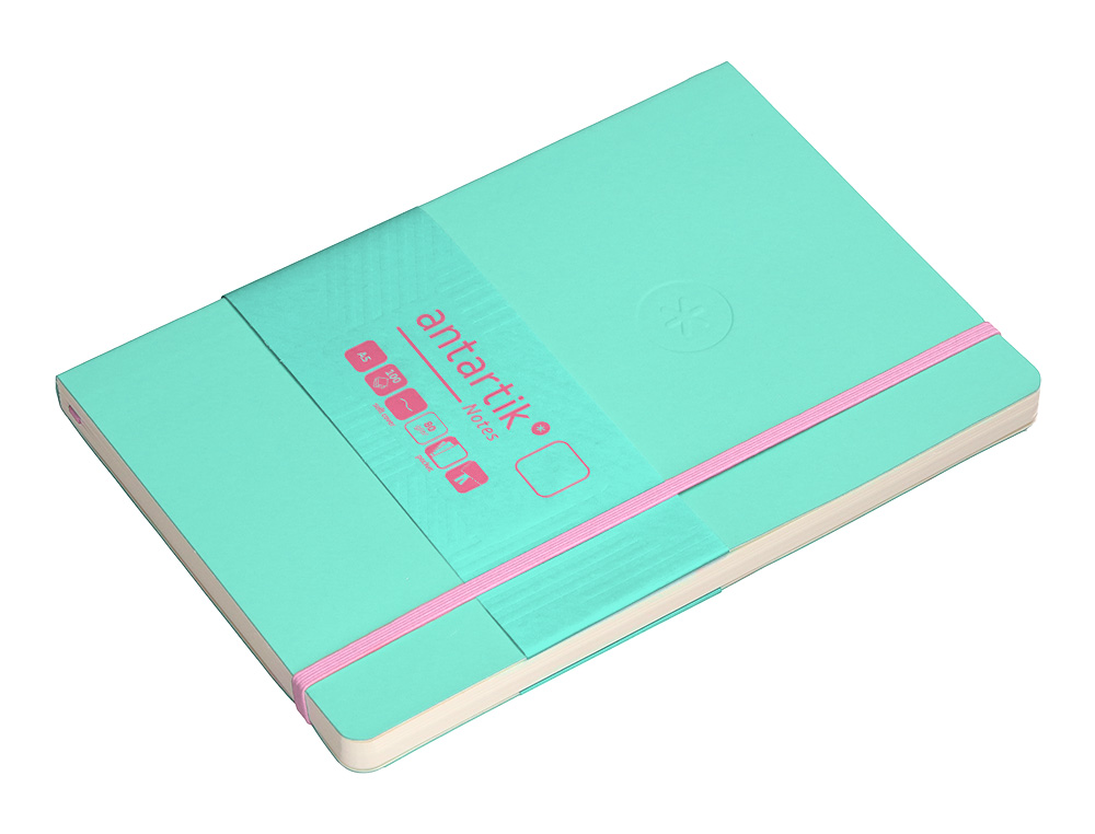 CUADERNO CON GOMILLA ANTARTIK NOTES TAPA BLANDA A5 HOJAS LISAS ROSA Y TURQUESA 80 HOJAS 80 GR FSC