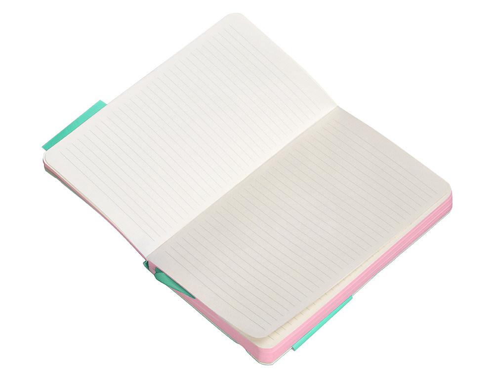 CUADERNO CON GOMILLA ANTARTIK NOTES TAPA BLANDA A6 RAYAS ROSA Y TURQUESA 100 HOJAS 80 GR FSC