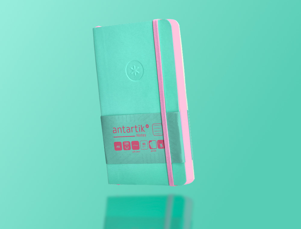 CUADERNO CON GOMILLA ANTARTIK NOTES TAPA BLANDA A6 RAYAS ROSA Y TURQUESA 100 HOJAS 80 GR FSC