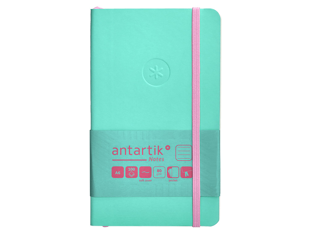 CUADERNO CON GOMILLA ANTARTIK NOTES TAPA BLANDA A6 RAYAS ROSA Y TURQUESA 100 HOJAS 80 GR FSC