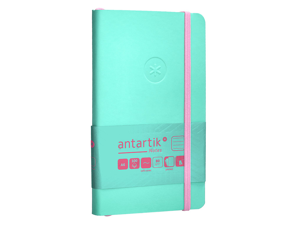 CUADERNO CON GOMILLA ANTARTIK NOTES TAPA BLANDA A6 RAYAS ROSA Y TURQUESA 100 HOJAS 80 GR FSC