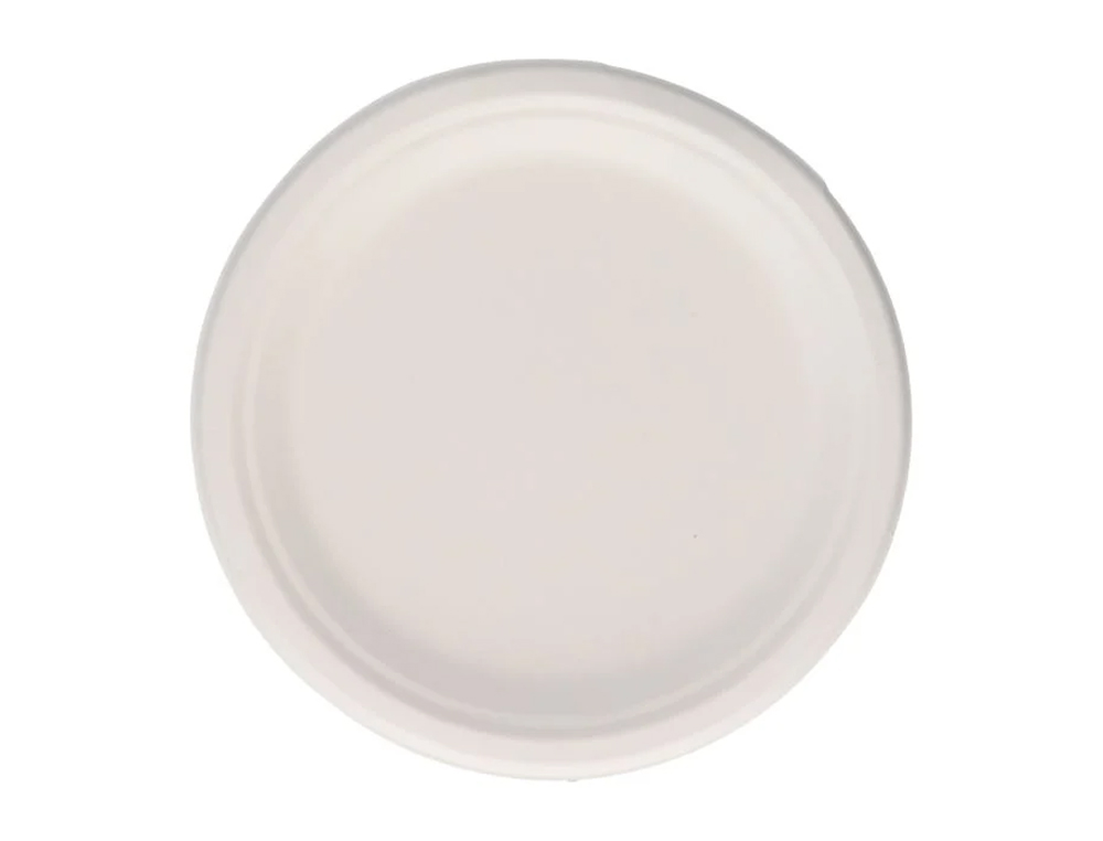 PLATO FIBRA CAA AZUCAR BUNZL BIODEGRADABLE 22 CM DIAMETRO COLOR BLANCO PAQUETE DE 50 UNIDADES
