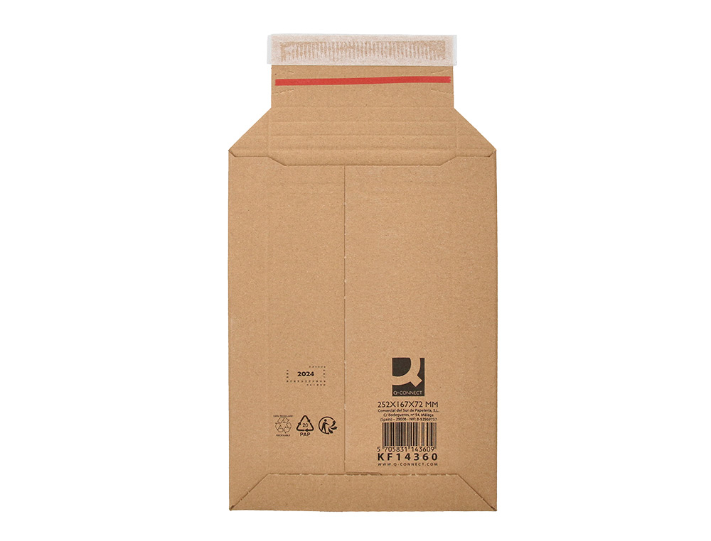 SOBRE PARA ENVIOS Q-CONNECT CARTON 100% RECICLADO Y RECICLABLE CIERRE AUTOADHESIVO252X167X72 MM COLOR KRAFT