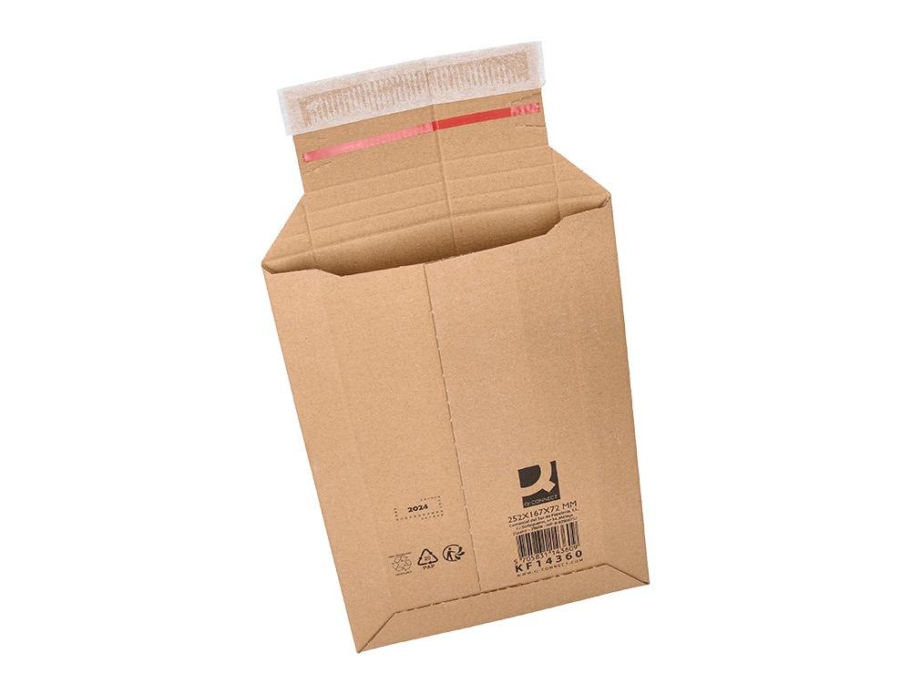 SOBRE PARA ENVIOS Q-CONNECT CARTON 100% RECICLADO Y RECICLABLE CIERRE AUTOADHESIVO252X167X72 MM COLOR KRAFT