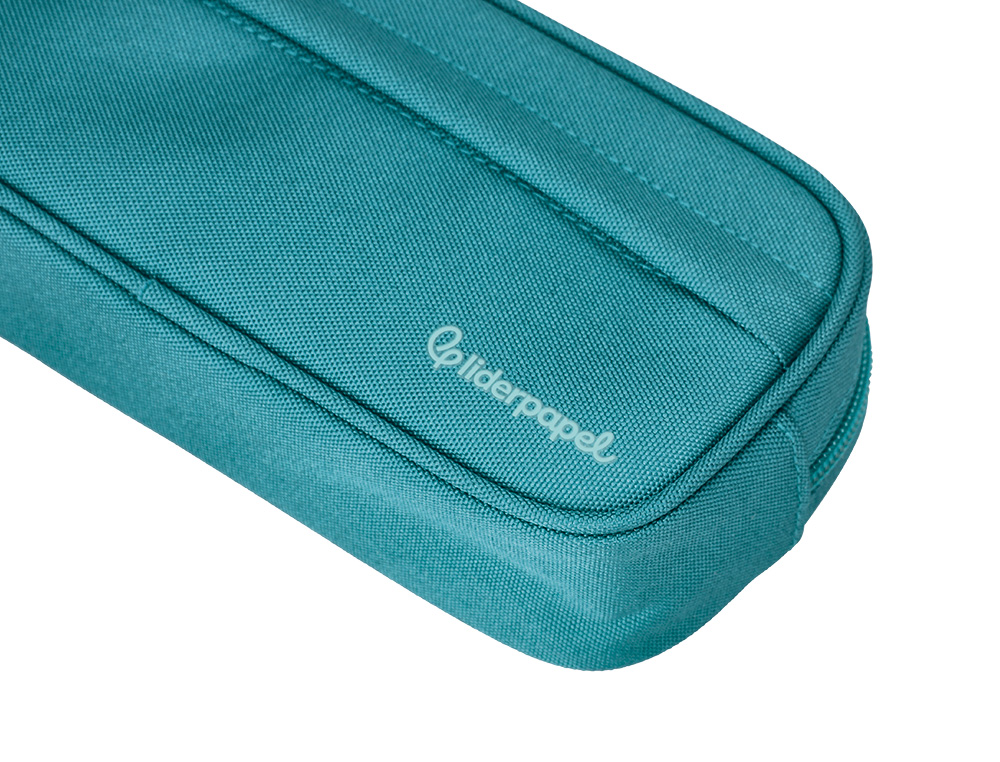 ESTUCHE PORTATODO LIDERPAPEL CLASSIC OVALADO 2 CREMALLERAS CON BOLSILLO DELANTERO 210X90MM AZUL TURQUESA