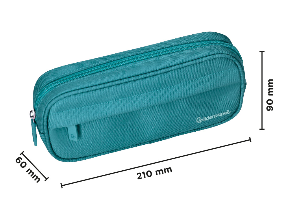 ESTUCHE PORTATODO LIDERPAPEL CLASSIC OVALADO 2 CREMALLERAS CON BOLSILLO DELANTERO 210X90MM AZUL TURQUESA