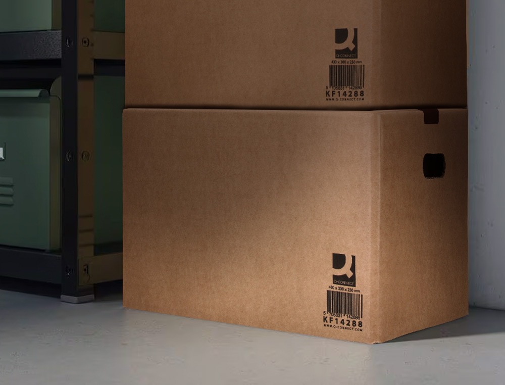 CAJA PARA EMBALAR Q-CONNECT AMERICANA ULTRA RESISTENTE CON ASAS CARTON CANAL DOBLE 7 MM COLOR KRAFT 600X400X290 MM