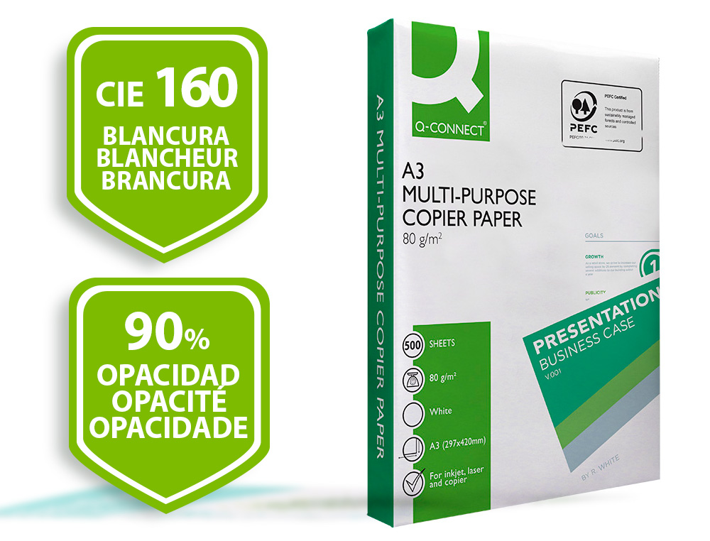 PAPEL FOTOCOPIADORA Q-CONNECT FASTER DIN A3 80 GRAMOS PAQUETE DE 500 HOJAS