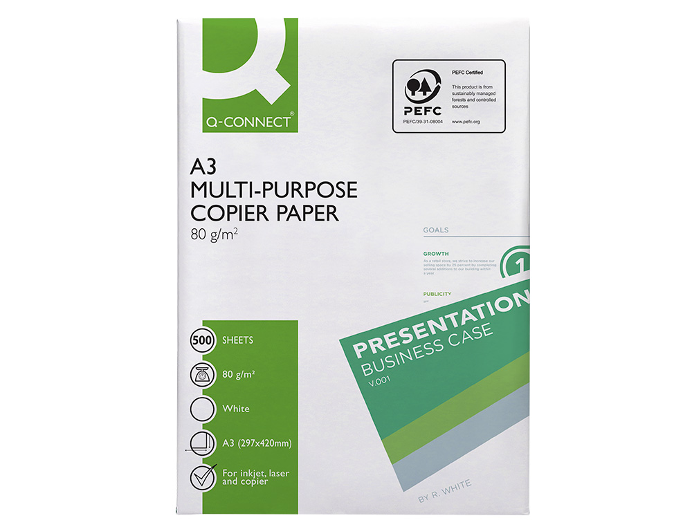 PAPEL FOTOCOPIADORA Q-CONNECT FASTER DIN A3 80 GRAMOS PAQUETE DE 500 HOJAS