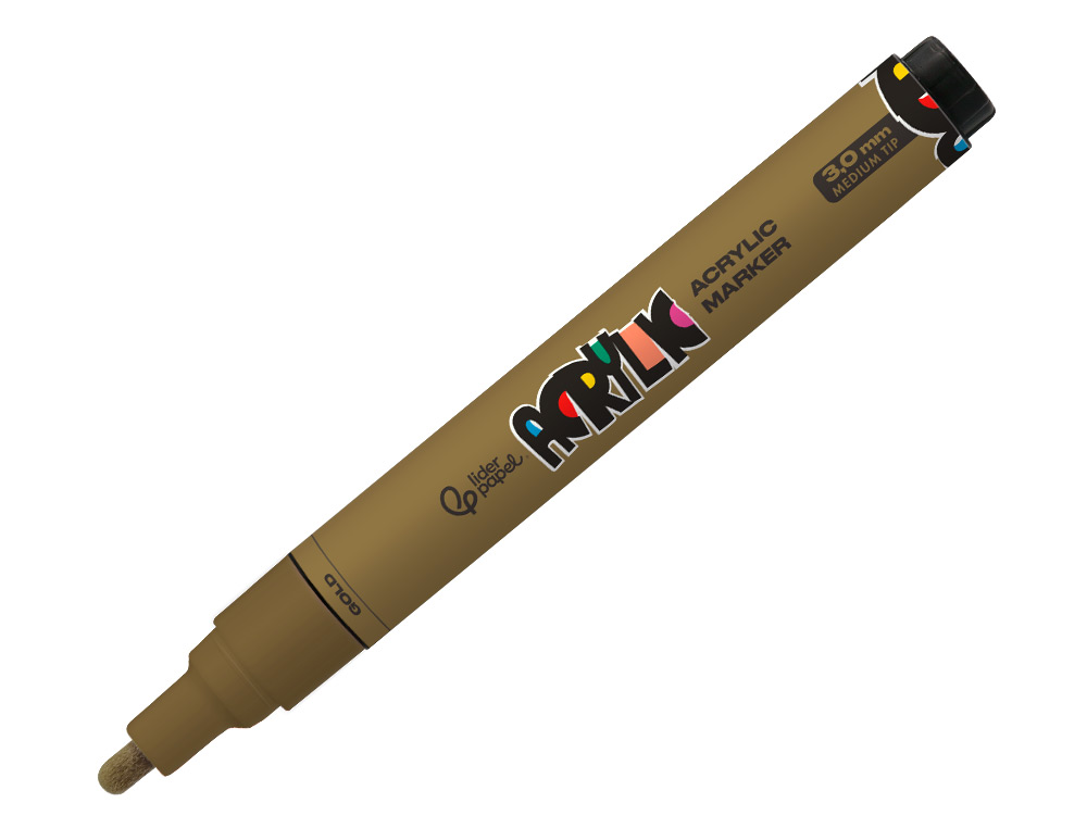 ROTULADOR LIDERPAPEL ACRYLIC BASE AGUA TODO TIPO DE SUPERFICIE PUNTA REDONDA 3 MM ORO