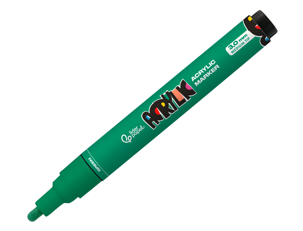 ROTULADOR LIDERPAPEL ACRYLIC BASE AGUA TODO TIPO DE SUPERFICIE PUNTA REDONDA 3 MM VERDE