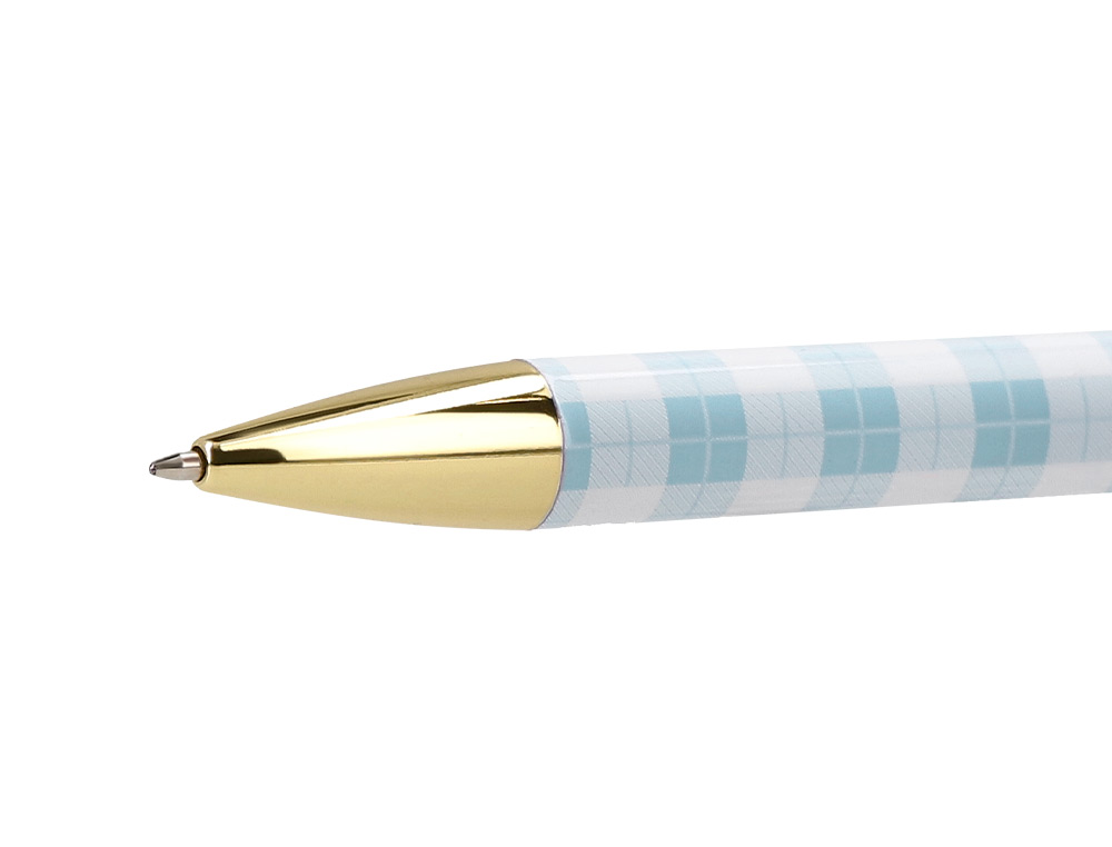 BOLIGRAFO BELIUS PERFECT PICNIC DAY ALUMINIO COLOR AZUL CELESTE DORADO TINTA AZULCAJA DE DISEO
