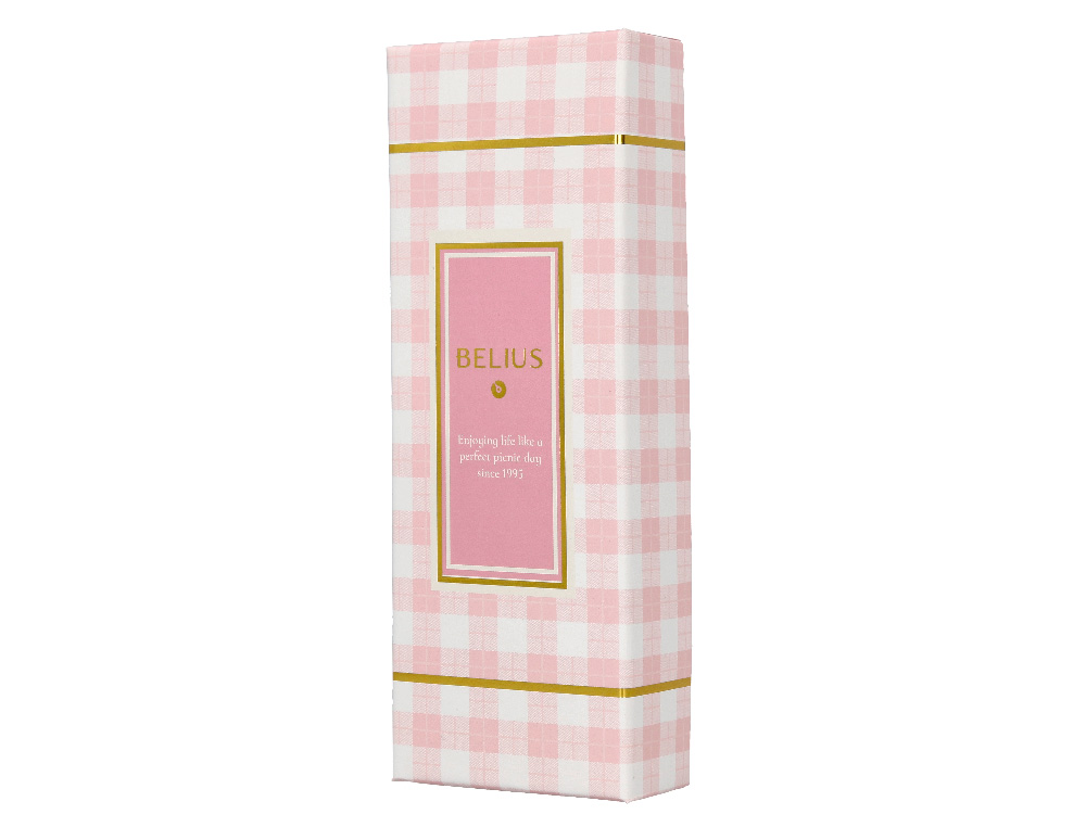 ROLLER BELIUS PERFECT PICNIC DAY ALUMINIO COLOR ROSA DORADO TINTA COLOR NEGRO CAJA DE DISEO