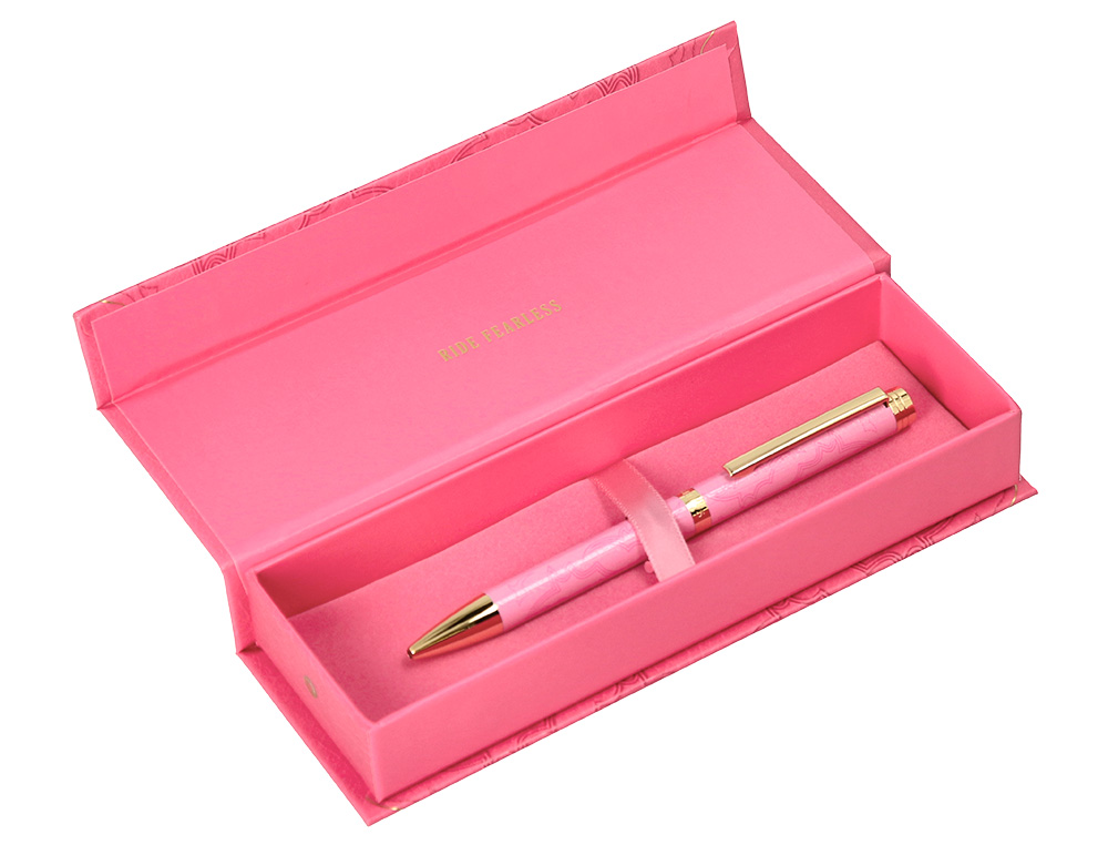 BOLIGRAFO BELIUS WILD WEST ALUMINIO COLOR ROSA DORADO TINTA COLOR AZUL CAJA DE DISEO