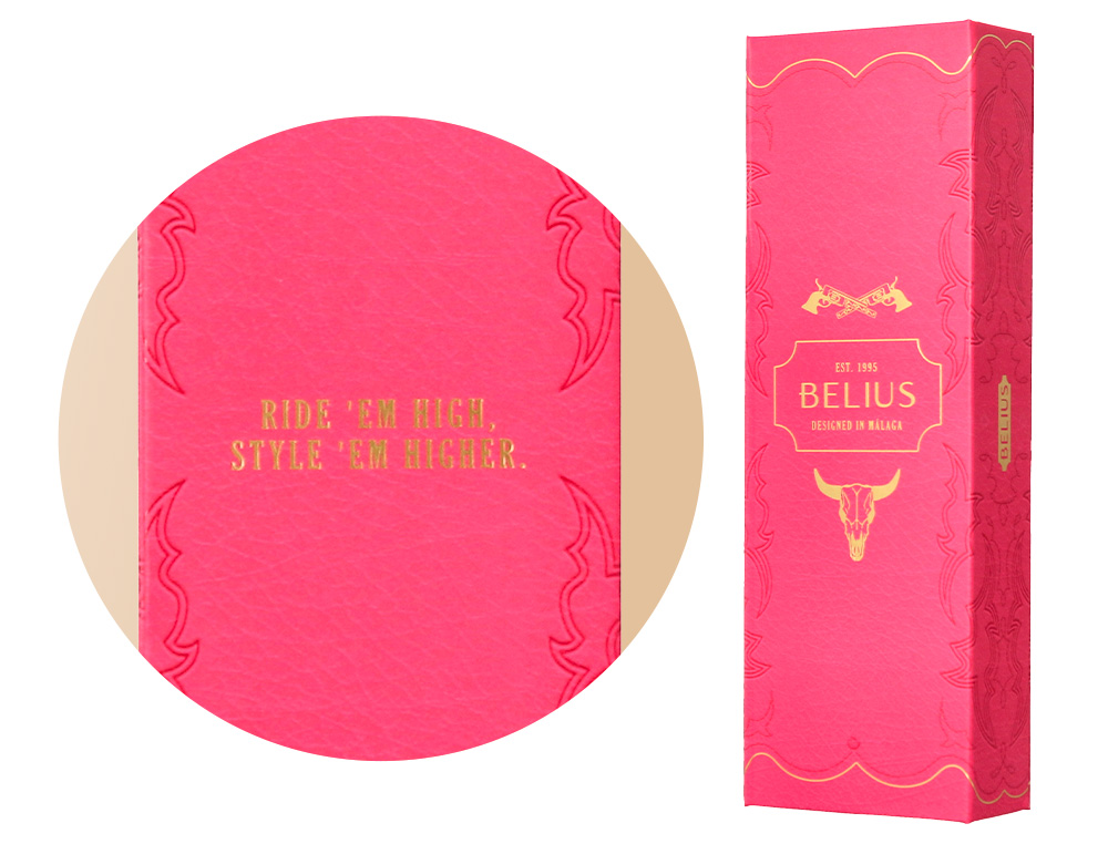 BOLIGRAFO BELIUS WILD WEST ALUMINIO COLOR ROSA DORADO TINTA COLOR AZUL CAJA DE DISEO