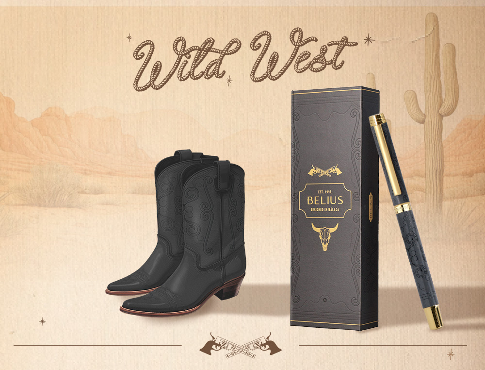 ROLLER BELIUS WILD WEST ALUMINIO COLOR NEGRO DORADO TINTA COLOR NEGRO CAJA DE DISEÑO
