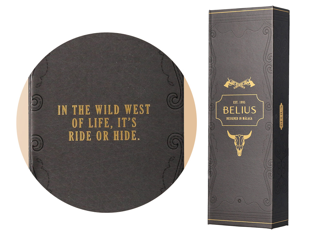 ROLLER BELIUS WILD WEST ALUMINIO COLOR NEGRO DORADO TINTA COLOR NEGRO CAJA DE DISEÑO