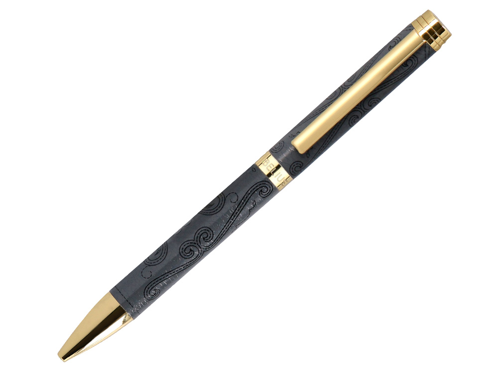 BOLIGRAFO BELIUS WILD WEST ALUMINIO COLOR NEGRO DORADO TINTA COLOR AZUL CAJA DE DISEÑO