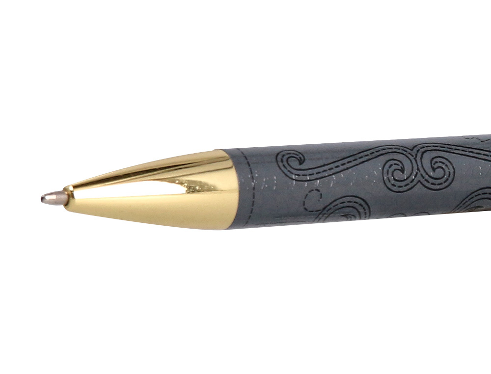 BOLIGRAFO BELIUS WILD WEST ALUMINIO COLOR NEGRO DORADO TINTA COLOR AZUL CAJA DE DISEÑO