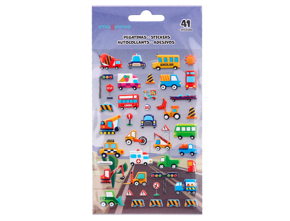 PEGATINAS IMAGINOVO KIDS COCHES CON RELIEVE 190X105 MM EN BLISTER
