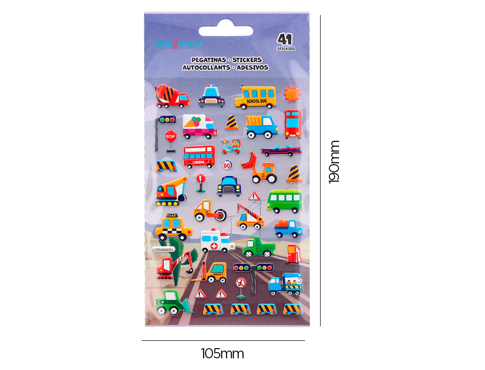 PEGATINAS IMAGINOVO KIDS COCHES CON RELIEVE 190X105 MM EN BLISTER