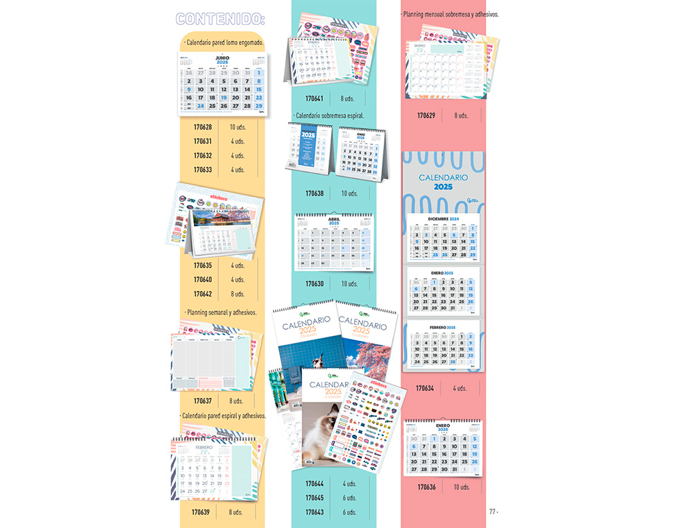 CALENDARIOS LIDERPAPEL 2025 PACK DE 24 UNIDADES DISEOS SURTIDOS LOTE