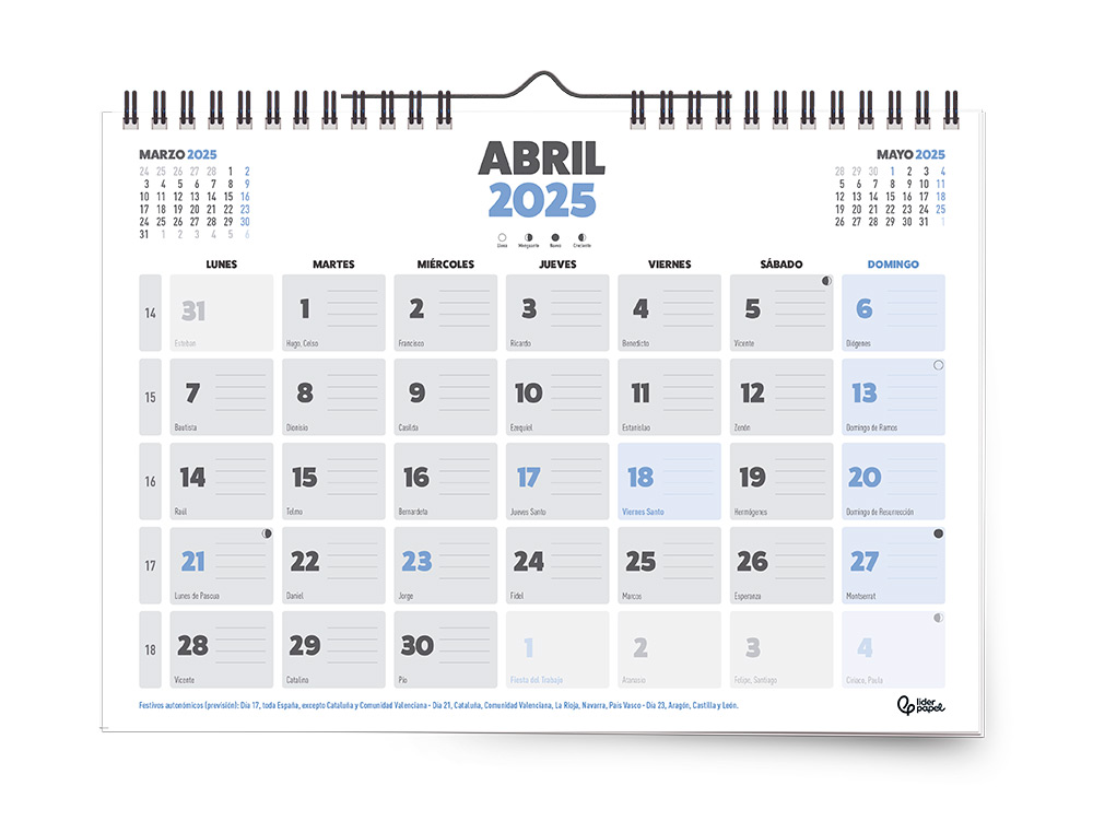 CALENDARIOS LIDERPAPEL 2025 PACK DE 24 UNIDADES DISEOS SURTIDOS LOTE