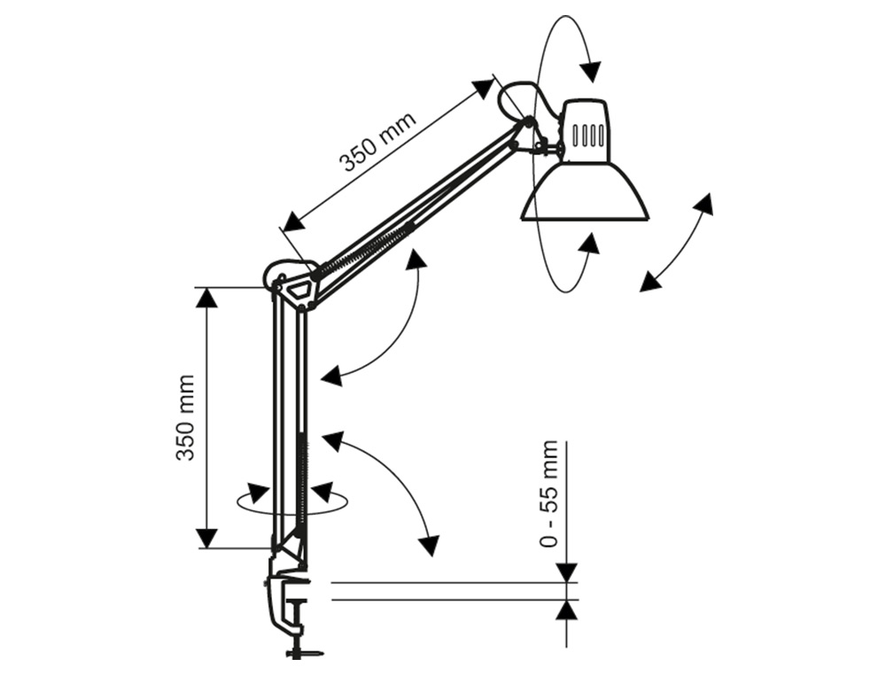 LAMPARA DE ESCRITORIO MAUL METAL 57W DOBLE BRAZO CABEZAL ORIENTABLE PINZA BLANCA