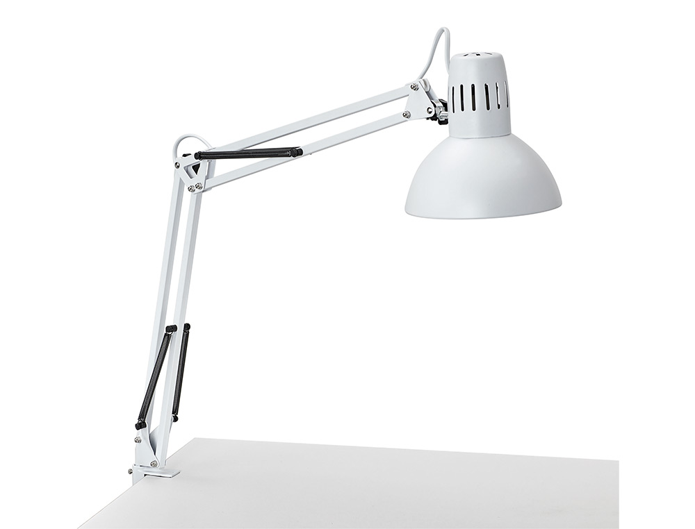 LAMPARA DE ESCRITORIO MAUL METAL 57W DOBLE BRAZO CABEZAL ORIENTABLE PINZA BLANCA