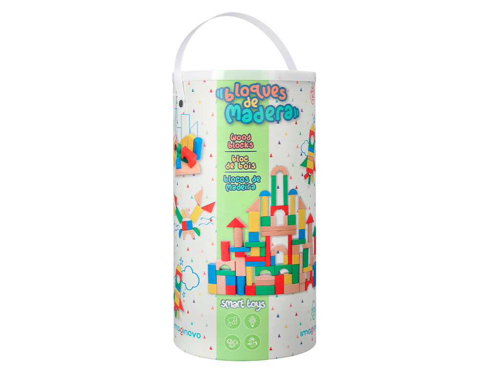 JUEGO INFANTIL IMAGINOVO MADERA CONSTRUCCION DE BLOQUES +12 MESES 100 PIEZAS 29X29X3,5CM