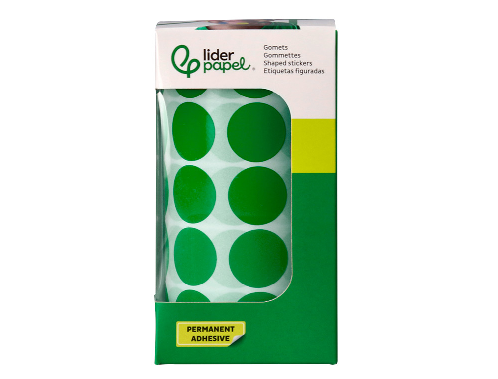 GOMETS LIDERPAPEL AUTOADHESIVO CIRCULOS 20 MM VERDE ROLLO DE 2000 UNIDADES EN CAJA DE CARTON